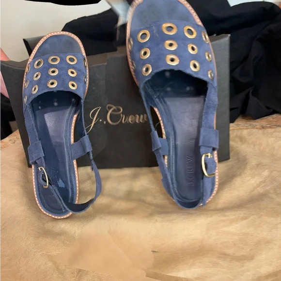 J CREW Blue Suede Grommet Slingback Sandals 8.5 - Picture 2 of 7